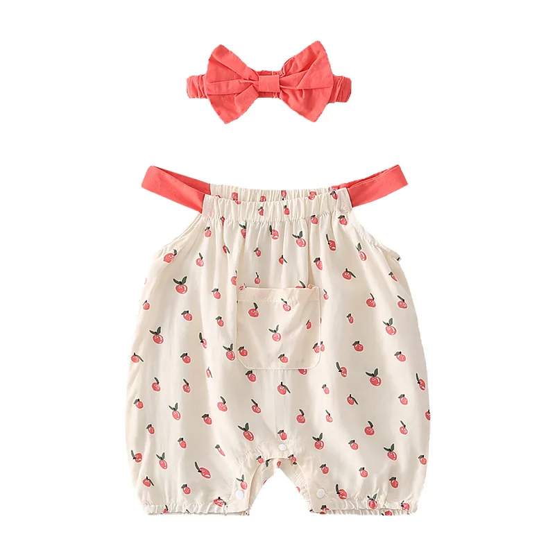 

Brand Baby Summer Wear Thin Newborn One-piece Skirt Cherry Printed Pure Cotton Princess Take Out Bag Fart Clothes