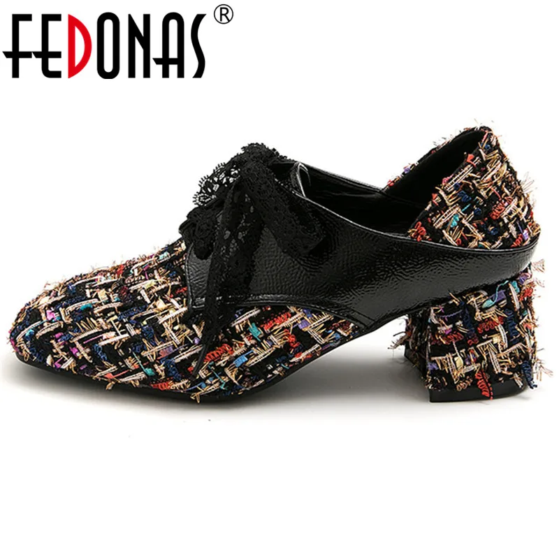 FEDONAS/элегантные женские туфли лодочки на шнуровке смешанных цветов Сезон весна