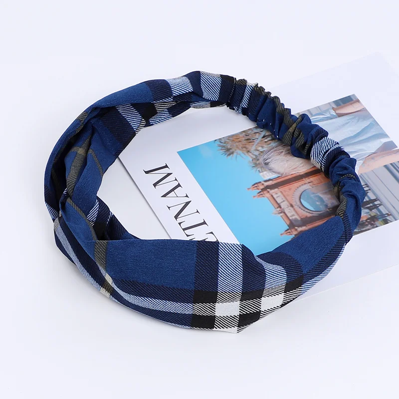 Fashion Plaid Cross Knot Headband Head Band Turban Elastic Hairband Twist Head Wrap Hair Accessories for Women Girls Headwear - Цвет: 6