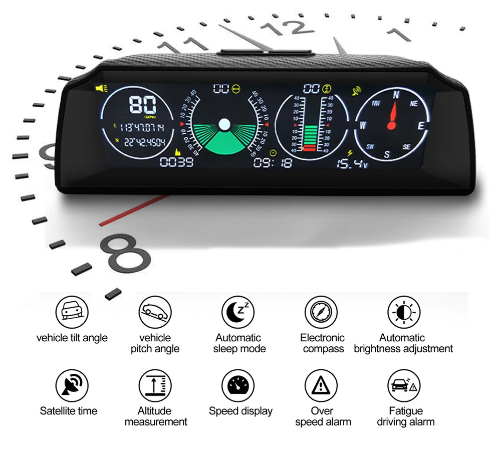 AUTOOL X90 GPS/OBD2 скорость PMH KMH наклон метр Инклинометр автомобильный компас HUD угол