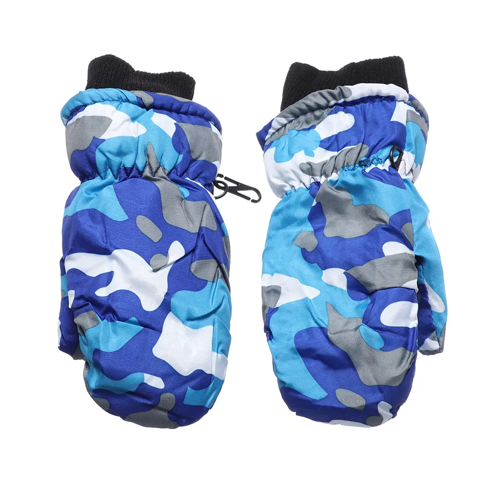 Blue Новые детские перчатки камуфляжные утепленные Лыжные рукавицы детские зимние уличные водонепроницаемые ветрозащитные перчатки для сноуборда - Цвет: Blue