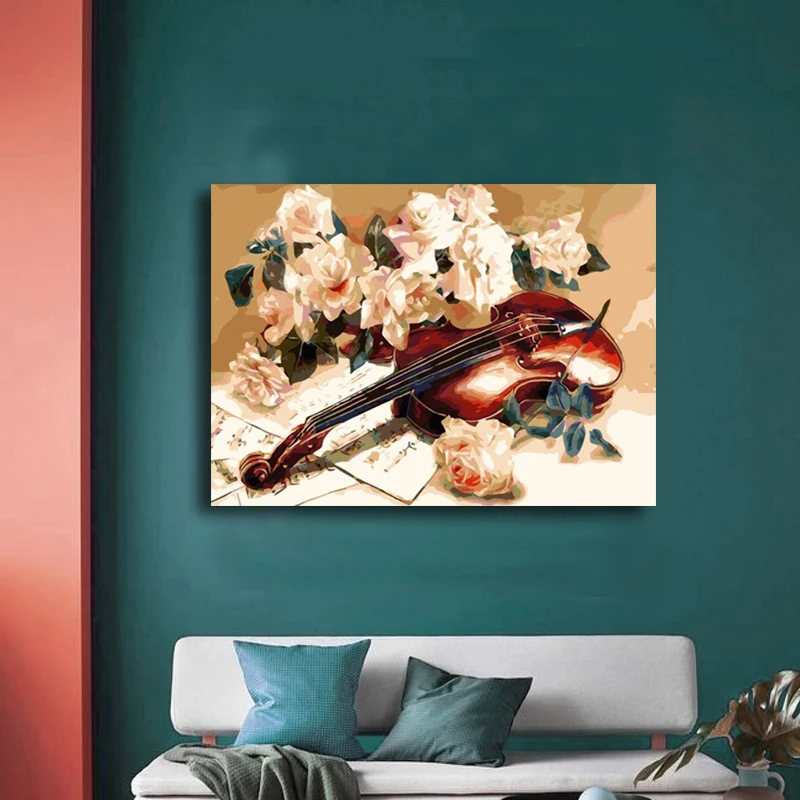 

Violin and flowers picture DIY colorings pictures by numbers with colors drawing painting by numbers framed Home