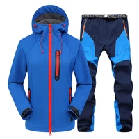 hiking suit women winter thermal fleece jacket outdoor sports hooded coat windproof waterproof softshell jacket and pants set