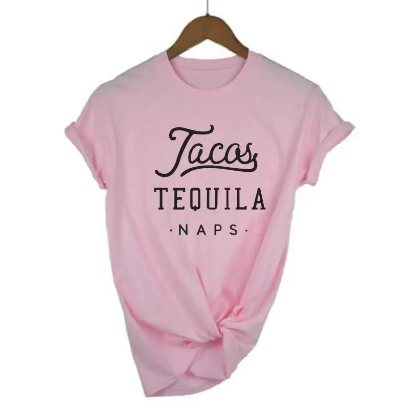 Женская футболка с коротким рукавом Tacas Tequila Naps черная хипстерская буквенным