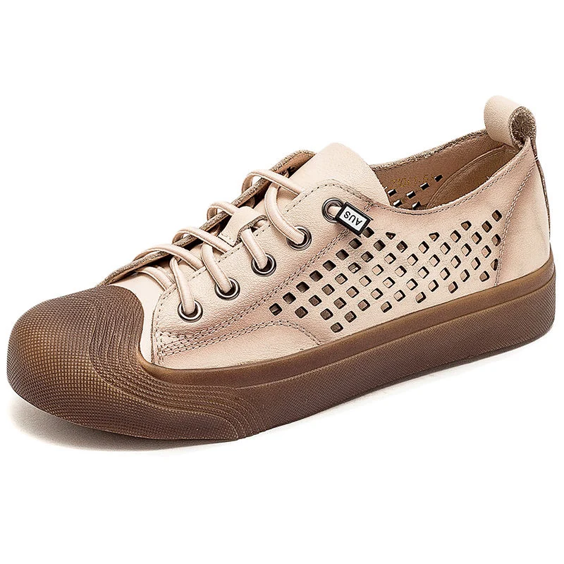 

Women Vulcanize Shoes Fmetyasi Leather Sneakers Hollow White Summer Shoes Breathable Rubber Shoe Flat Walking Shoes
