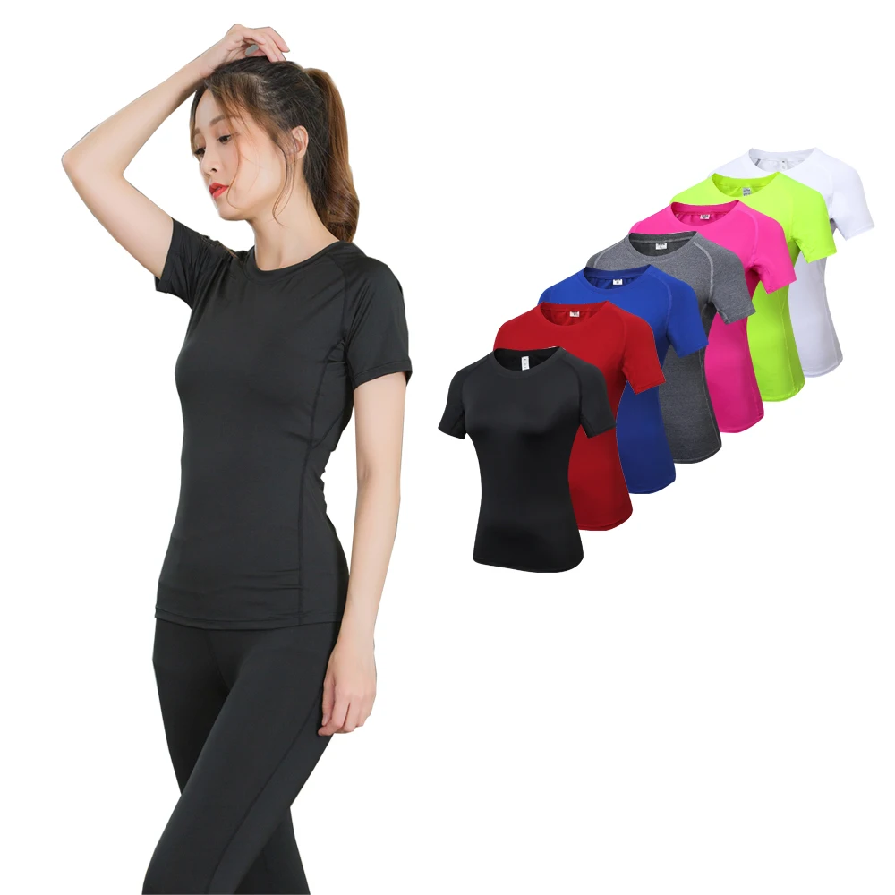 Fitness Women's Shirts Quick Drying T Shirt Elastic Yoga Sport Tights Gym Running Tops Short Sleeve Tees Blouses Jersey camisole