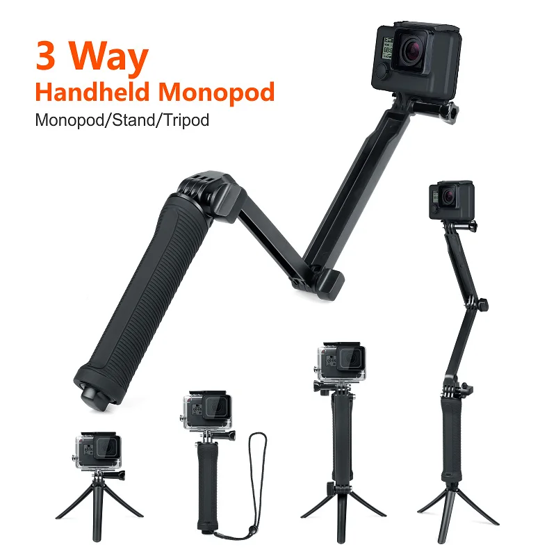 3 Way Grip Waterproof Monopod Selfie Stick Tripod Stand for GoPro Hero 10 9 8 7 6 5 Yi 4K SJCAM EKEN DJI OSMO Go Pro Accessories