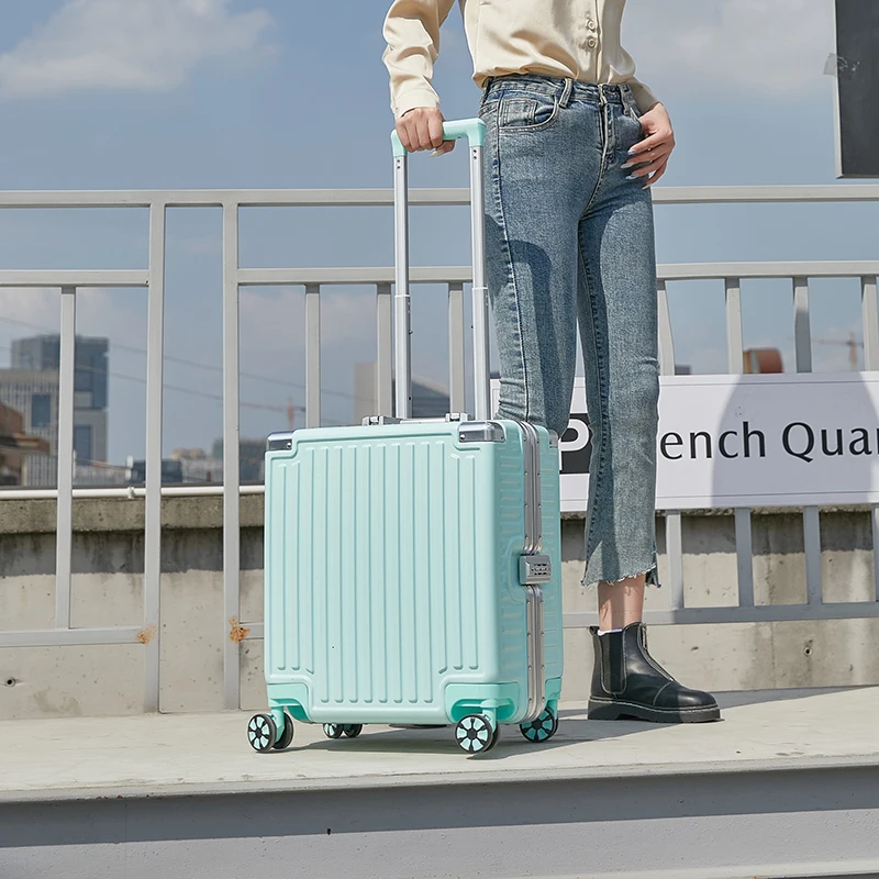 

18 Inches Travel Cabin Hand Pink Suitcases Aluminum Luxury Carry-on Wheeled Rolling Retro Cute Mini Valise Luggage Trolley Bag
