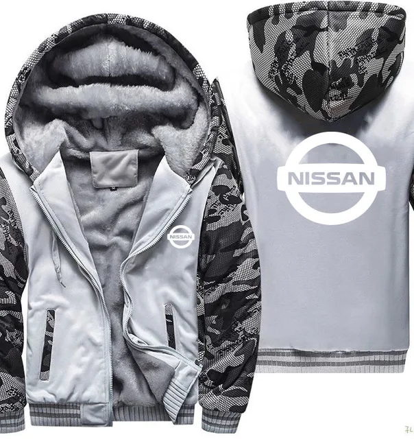 

Winter Nissan Hoodies Mens Camouflage Sleeve Jacket Coat Fleece Fashion Thicken Man Long Sleeve Zipper Sweatshirt Tops