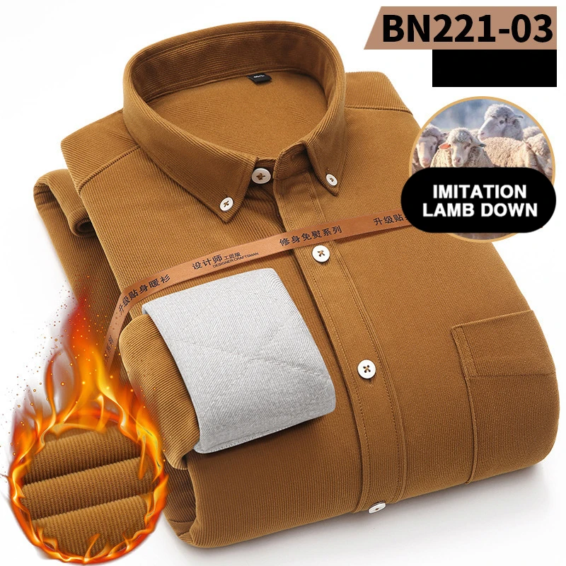 Winter Corduroy shirt men warm Casual Business luxury men's shirt Plus velvet thickening quality cotton long sleeve shirts male