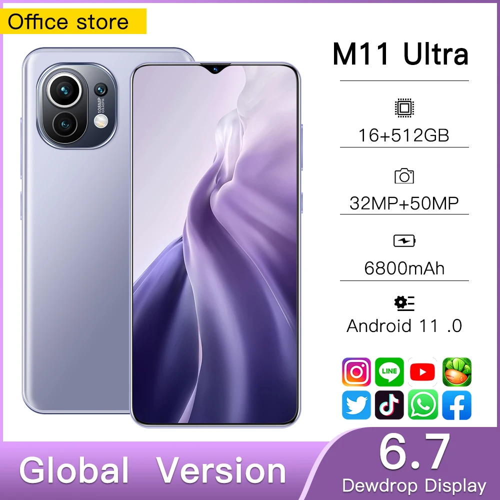 Глобальная версия Сяо M11 ультра 5G Smartphones16 + 512 Гб Andriod 11 0 6800 мА/ч большая Батарея 32 50