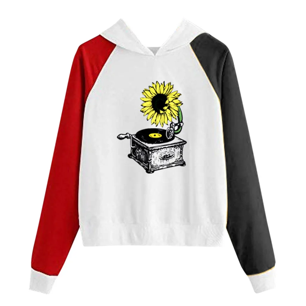Женская толстовка 2019 с принтом подсолнуха рубашка длинным рукавом блузка
