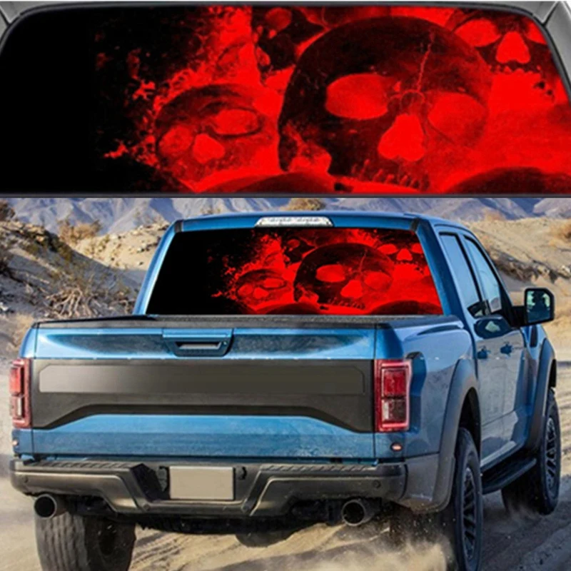 

Red Flame Skull for Truck Jeep Suv Pickup 3D Rear Windshield Decal Sticker Decal Rear Window Glass Poster 66 x 29.1Inch