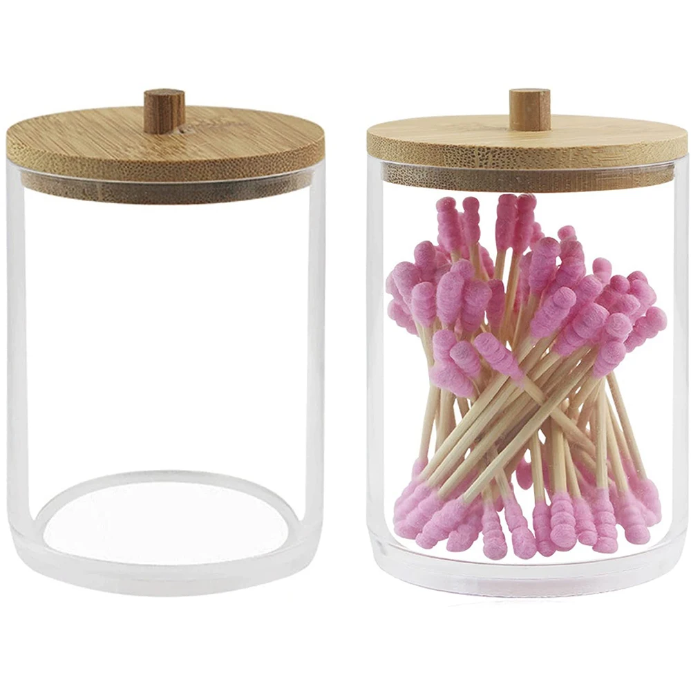 

2 Pcs Clear Qtip Holder Dispenser, Acrylic Apothecary Ball Jars with Lids for Cotton Swabs, Round Pads, Cotton Ball