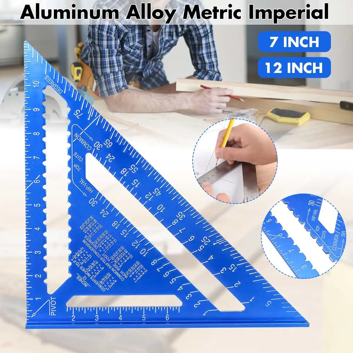 12 inch Metric Aluminum Alloy Triangle Angle Ruler Protractor Woodworking Measurement Tools 30cm Quick Read Square Layout Gauge |