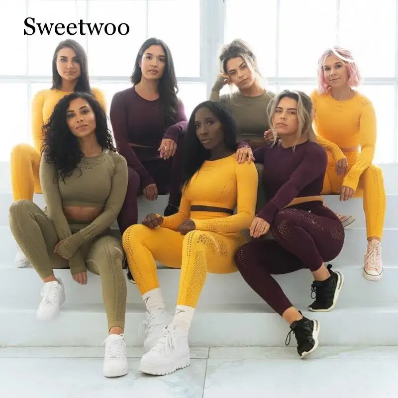 Женский комплект для йоги бесшовный из 2 предметов брюки с высокой талией и