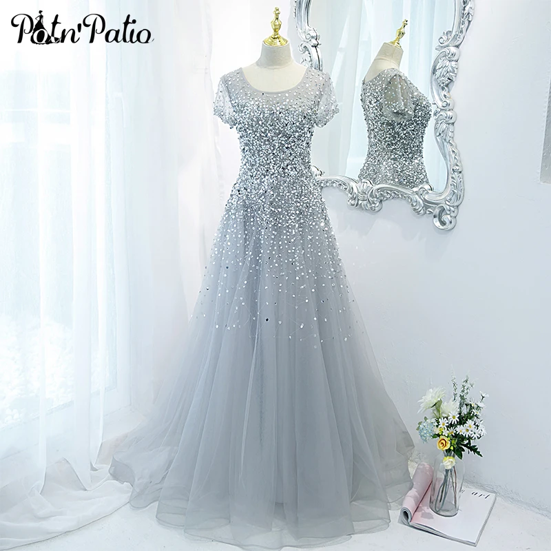 

Роскошные вечерние платья ручной работы с бусинами и блестками 2021 элегантные длинные платья-трапеции до пола с круглым вырезом в стиле знам...