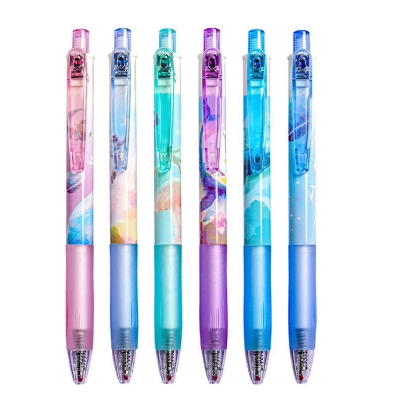 

6pcs/Set Cute Gel Pen Japanese Stationery 0.5mm Black Ballpoint Retractable Pen Cartoon Kawaii Writing Tool School Office Supply
