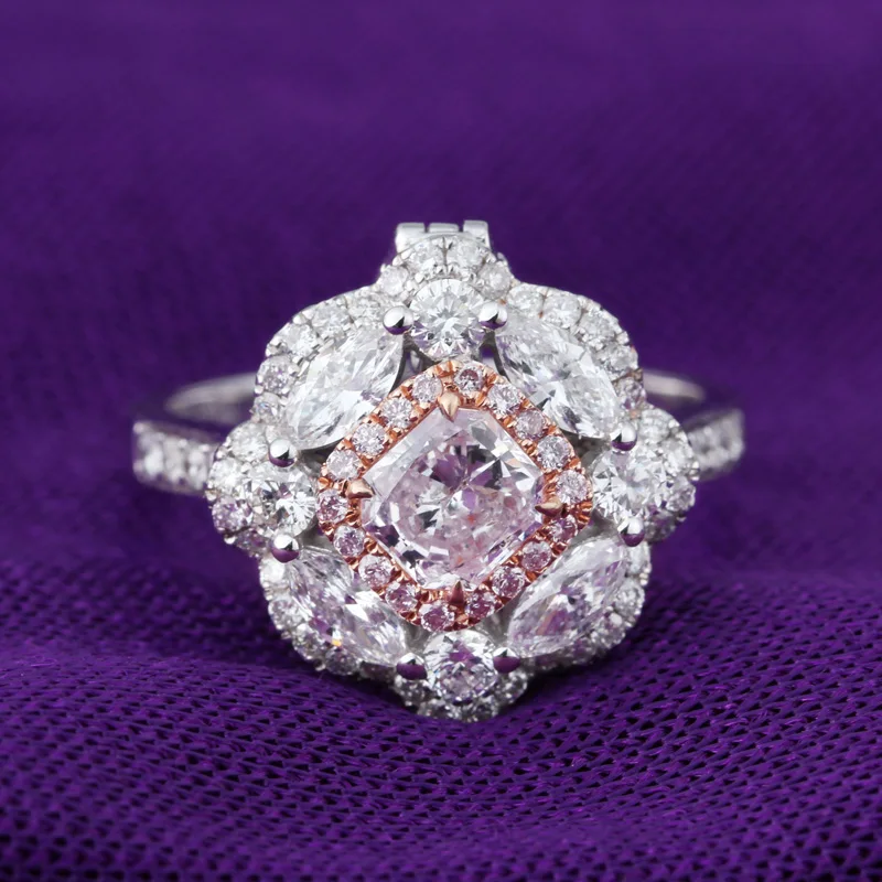 Роскошное 18k Золотое кольцо с розовым бриллиантом, розовое бриллиантовое кольцо принцессы, квадратная подушка, роскошное кольцо с бриллиантами