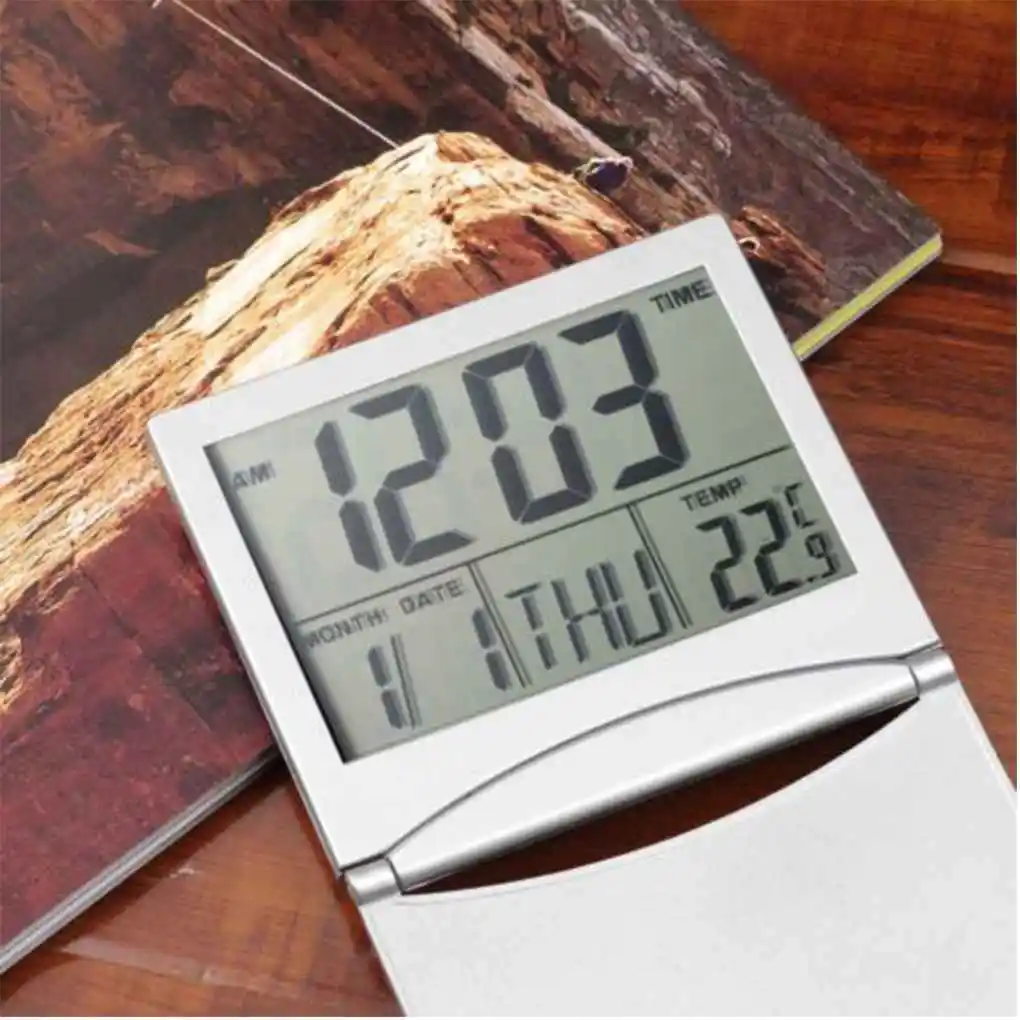 

Folding Alarm Clock LCD Digital Weather Station Desk Temperature Travel Alarm Clock for Home Travel Digital Alarm Clock