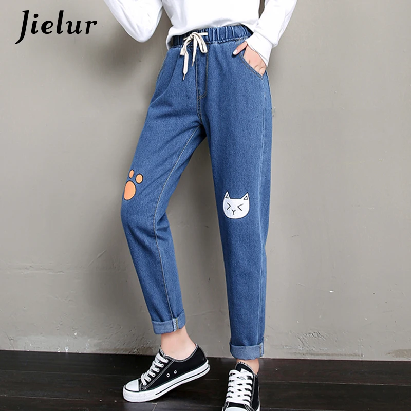 Jielur Chicly штаны harajuku осенне-зимние милые брюки с принтом кота для женские большого