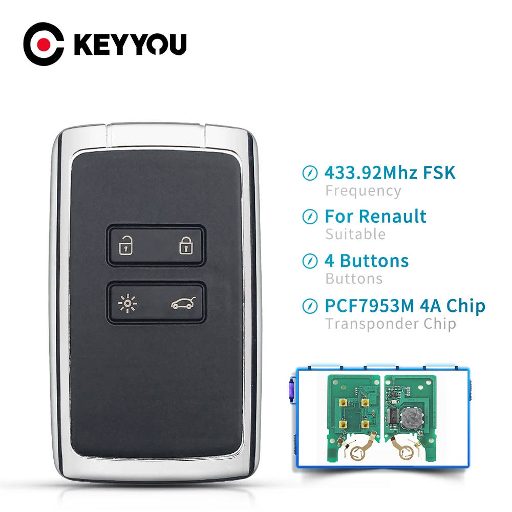 KEYYOU 4 кнопки смарт дистанционные брелки для ключей 434 МГц Hitag AES PCF7953M 4A чип тревоги