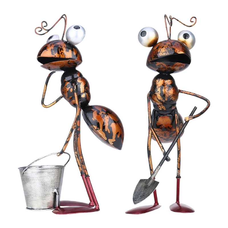 

Ant Sculpture Iron Cartoon Ant with Bucket Catalpa Succulent Flower Pot Storage Garden Desk Decoration E8BD