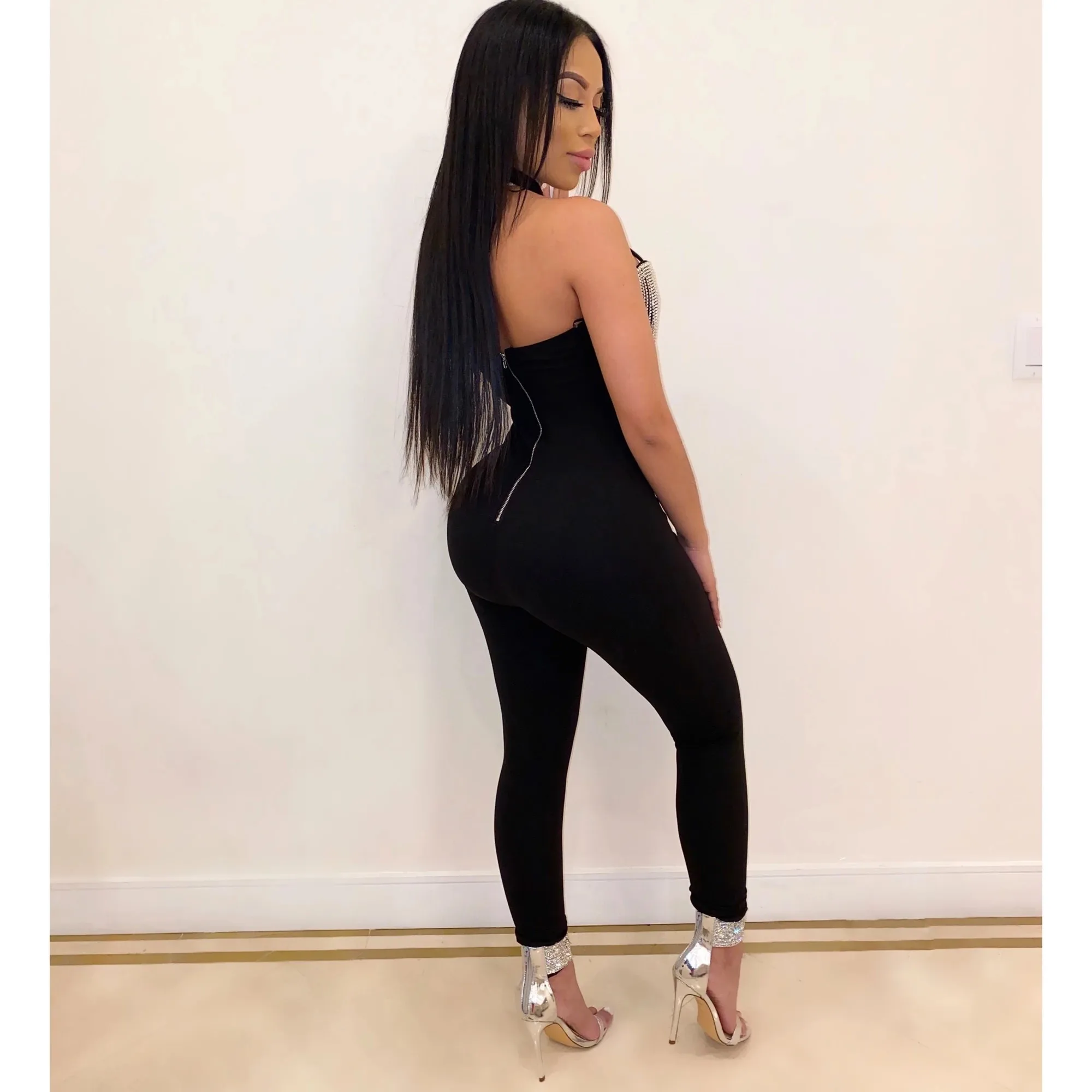 

2021 High Quality Tassel Rayon Women' Bandage Jumpsuits Black Blue Halter Bodysuit Backless