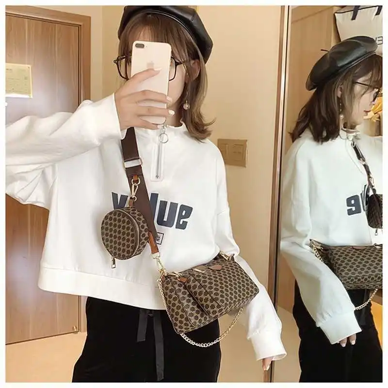 

3 in 1 mahjong bag woman crossbody shoulder bag luxury designer handbag PU leather tote bags purse baguette bag for women 2021
