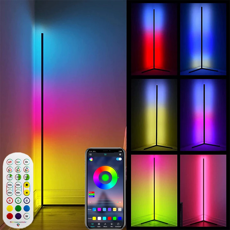 

LED Corner Floor Lamp RGB IC Bluetooth Modern Floor Light Colorful Atmosphere Night Lights Living Indoor Standing Stand Lighting