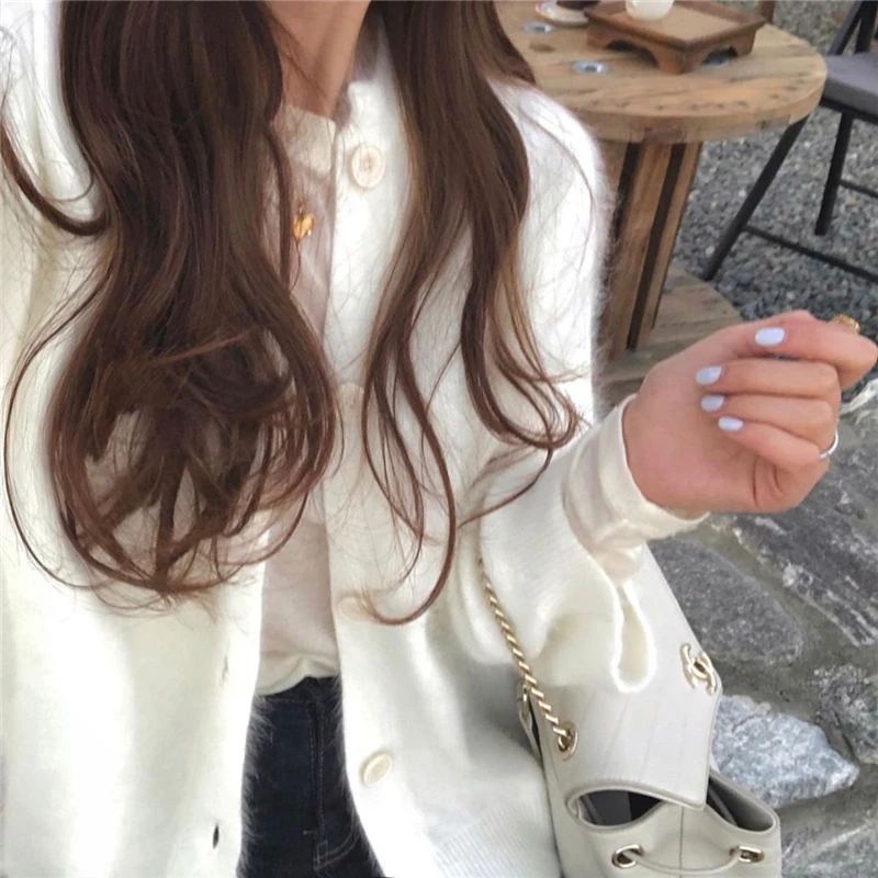 

Women's Mink Cashmere Cardigans Fall Winter Korean Sweet Casual Loose Sweaters Jackets For Female Chic Tops Suete Mujer Poncho