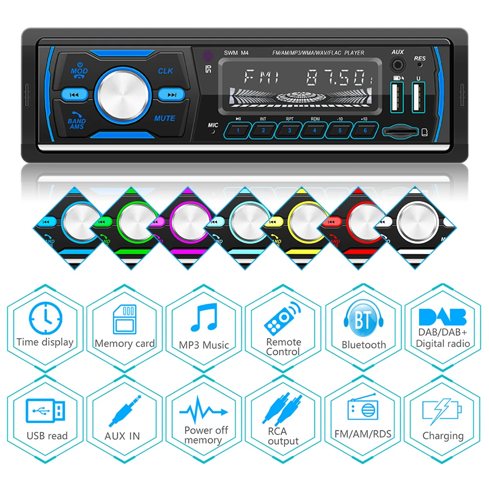 Автомобильная магнитола alloet Мультимедийный MP3 плеер 1 DIN USB TF AUX FM AM RDS DAB