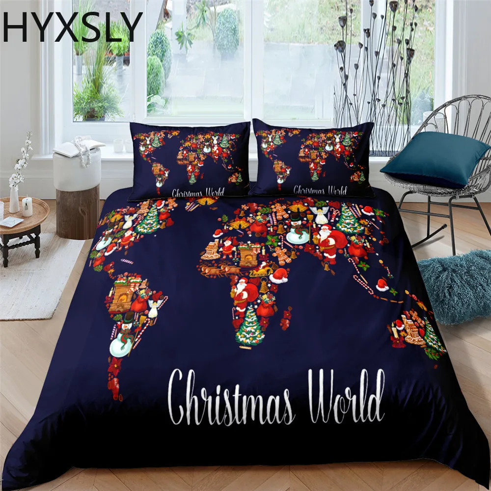 

World Map Custom Bedding Set Cartoon Printed Duvet Cover With Pillow Case 2/3pcs Home Textile Single Double Full Twin Queen Size