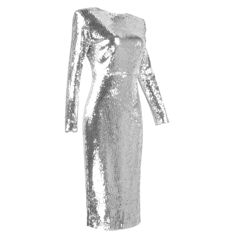 2020 женское сексуальное дизайнерское блестящее серебряное Бандажное платье с