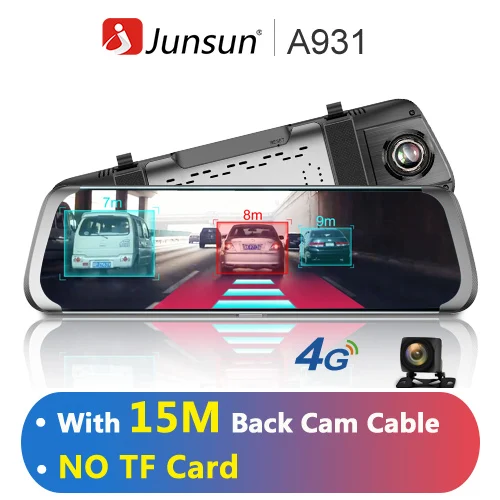 Junsun A930 10 ''adas поток медиа зеркало заднего вида Avtoregistrator 4 г Android Smart тире камера FHD 1080 P Авто регистраторы gps - Название цвета: 15 meter cable