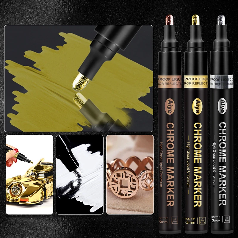 3 шт./лот золотистые Серебристые зеркальные маркеры художественные краски