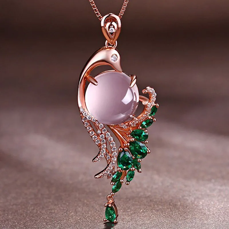 

Phoenix Laiyi Furong Stone Pink Crystal Pendant Female Gem Pink Crystal Necklace Clavicle Chain Female Gold Plated Turquoises