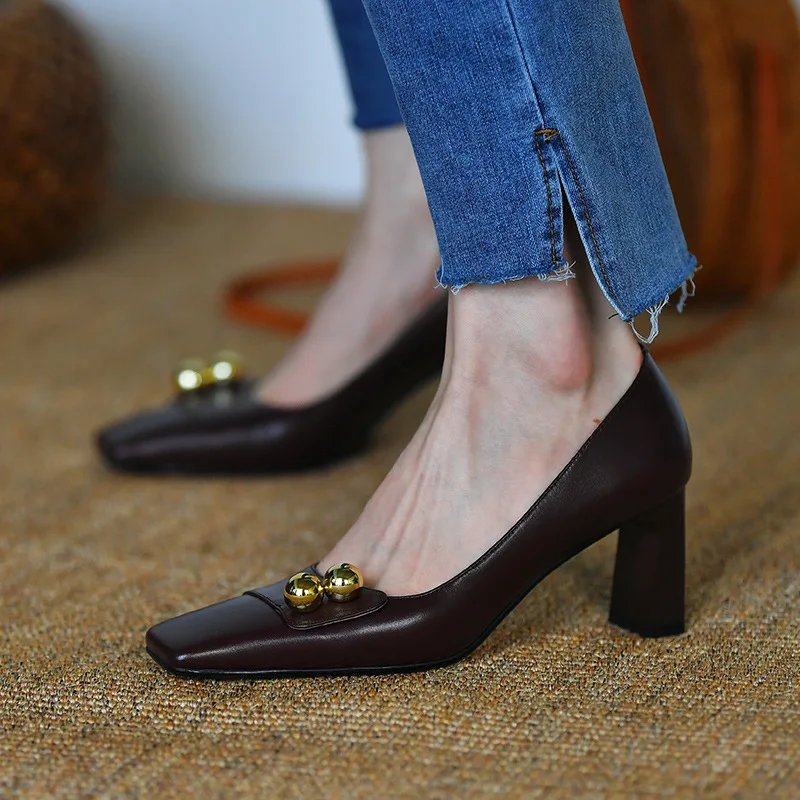 

African Woman Shoe 2021 Platform Heels Latest Slip On Shallow Mouth Lace-Up Square Toe Chunky Sandals Burgundy New Slip-On Casua
