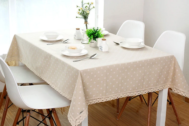 Daisy Flower Pattern Tablecloth Hot Sale Linen and Cotton Lace Edge Rectangular Table Cloth Home Hotel Textile | Дом и сад