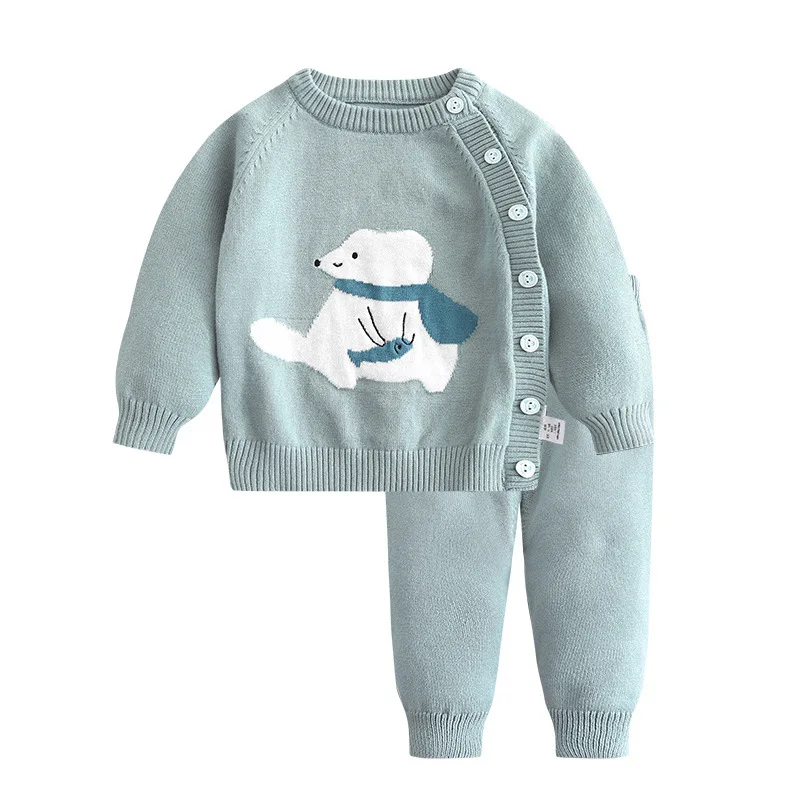 

Baby Boys Sets Clothing Cotton Long Sleeve Cartoon Knitted Sweater Suit 2020 New Autumn Children Outfit Sets Girls Outing Suits