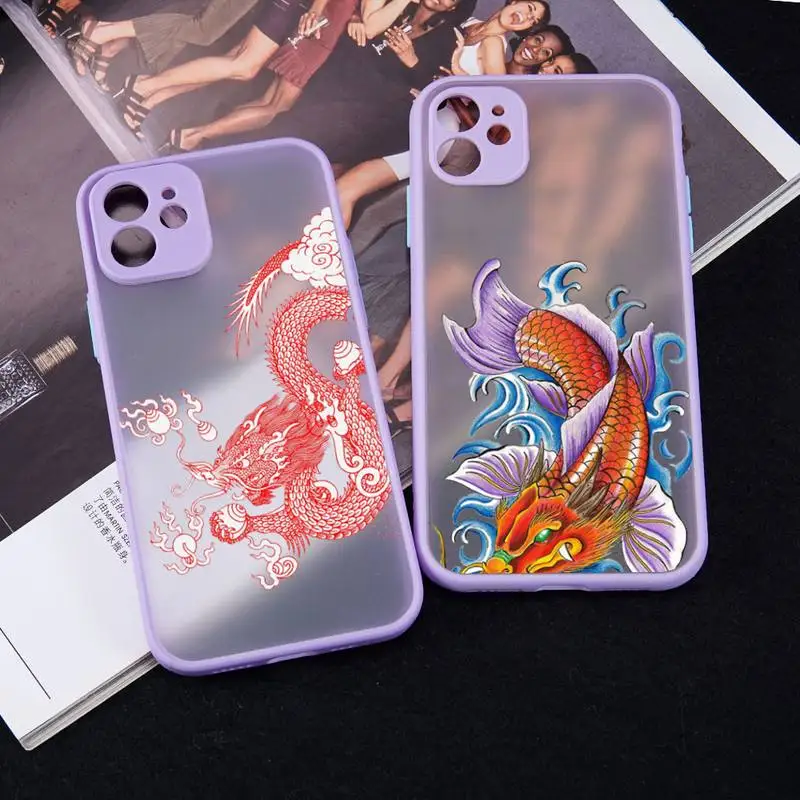 

Chinese style Dragon carp painting Phone Case matte transparent For iphone 7 8 11 12 13 plus mini x xs xr pro max cover
