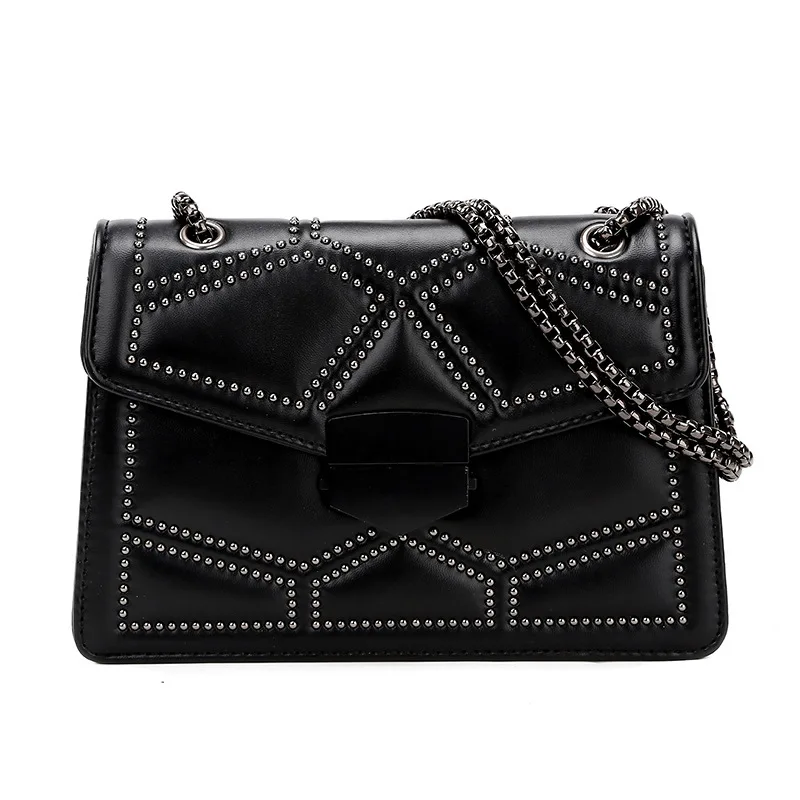 

Rivet Chain Brand Designer PU Leather Crossbody Bags For Women Simple Fashion Shoulder Bag Lady Luxury Chain Small Handbags