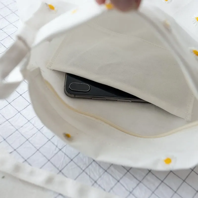 

Canvas Shopping Bag Shoulder Mini Shopper Bag For Women Female Girl Purses Daisy Handbag Environmental Reusable Foldable Tote L1