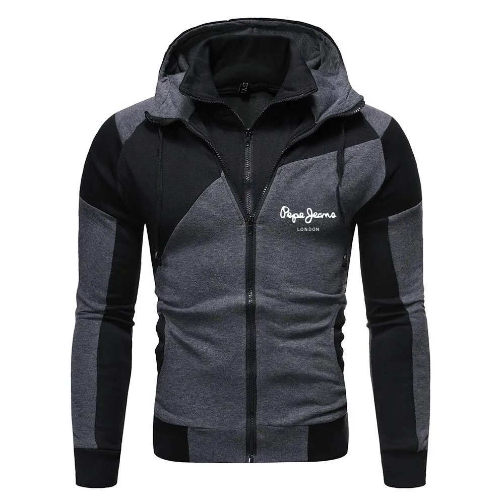 

2021 new look Jiapin casual sportswear solid color print hooded pullover with a patchwork zipper sweatshirt.