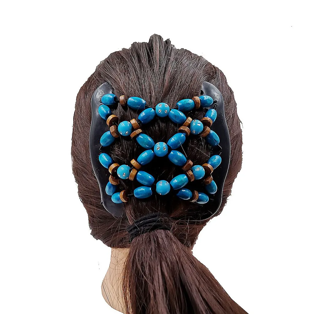 

Women Hair Accessories Retro Double Beaded Hairware Magic Comb Clip Beads Elasticity Hairpin Stretchy Hair Combs Hair Claw#p30