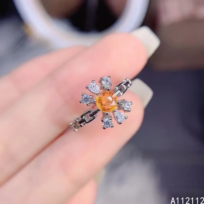 

Fine Jewelry 925 Sterling Silver Inset With Natural Gemstone Women's Luxury Lovely Round Orange Sapphire Ring Support Detection