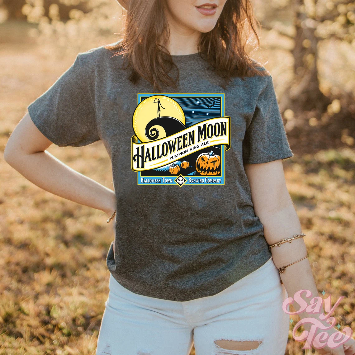 Футболка На Хэллоуин Луна Забавный городской пумокин графическая футболка
