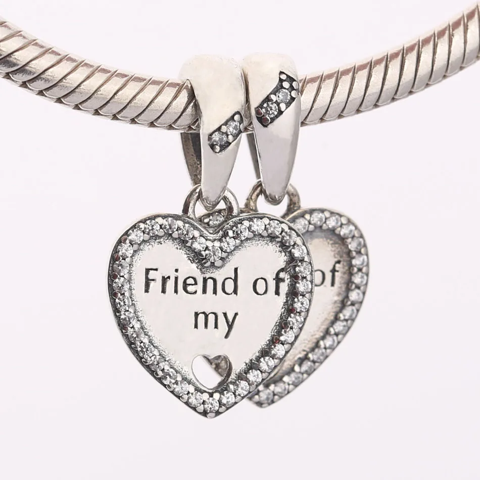 

S925 Silver Pendant DIY Jewelry Hearts of Friendship Dangle Charm fit Lady Bracelet Bangle Lady Gift