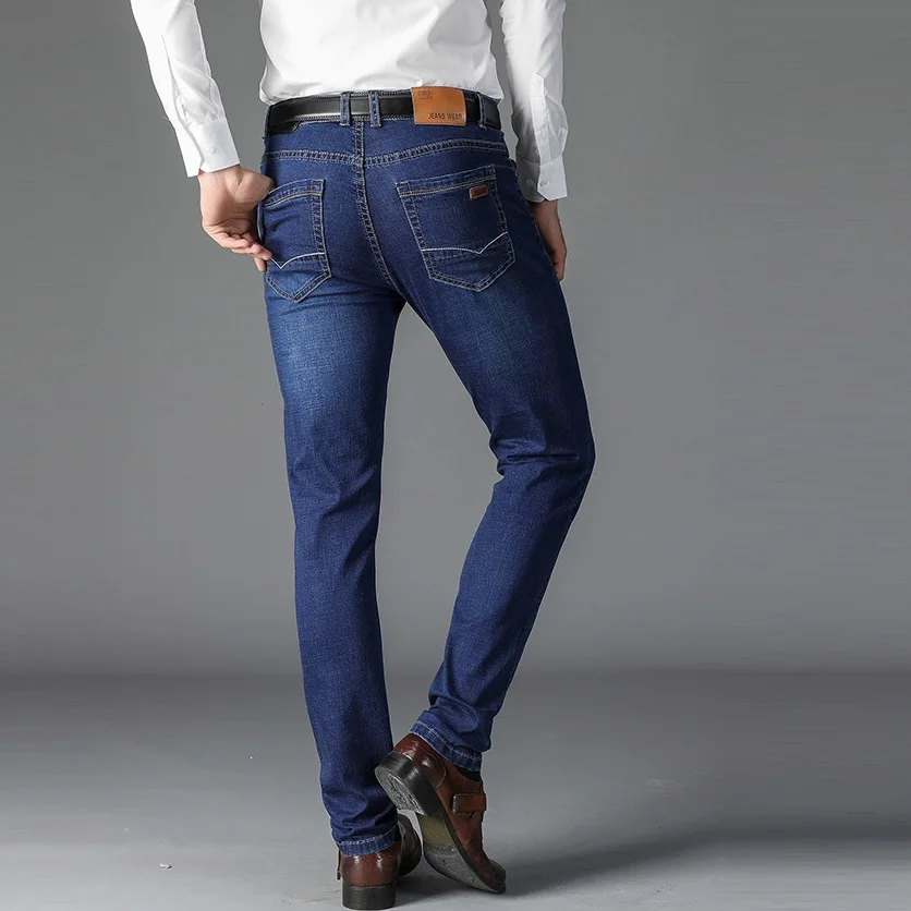 

2021 New Arrivals Spring Summer Straight Fit Loose Men Jeans Business Casual Stretch High Waist Casual Male Denim Cowboy Trouser