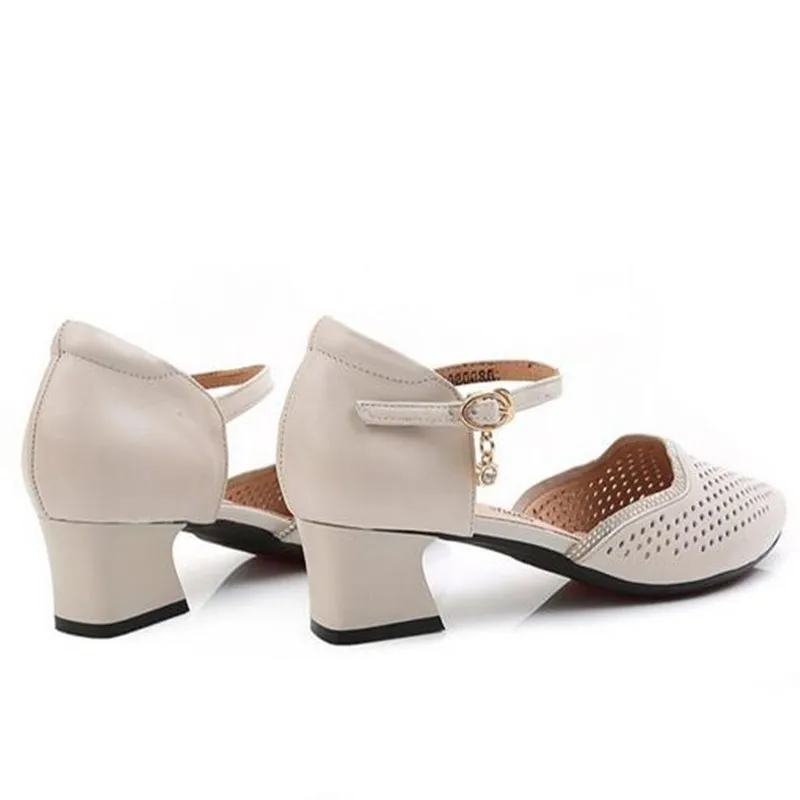 2021 New Summer Rhinestone Pointed Toe Hollow Genuine Leather Shoes Woman Fashion Sandals Comfort High Heels Women Sandal | Обувь